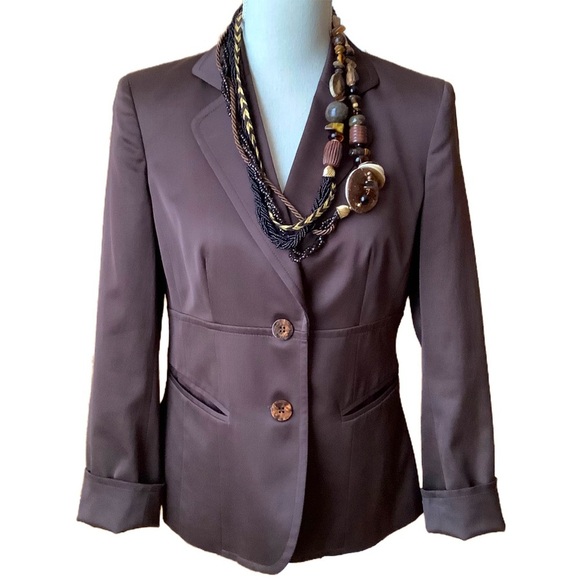 JONES NEW YORK Brown Stretch Satin Hourglass Blazer Size 4 - Picture 1 of 14